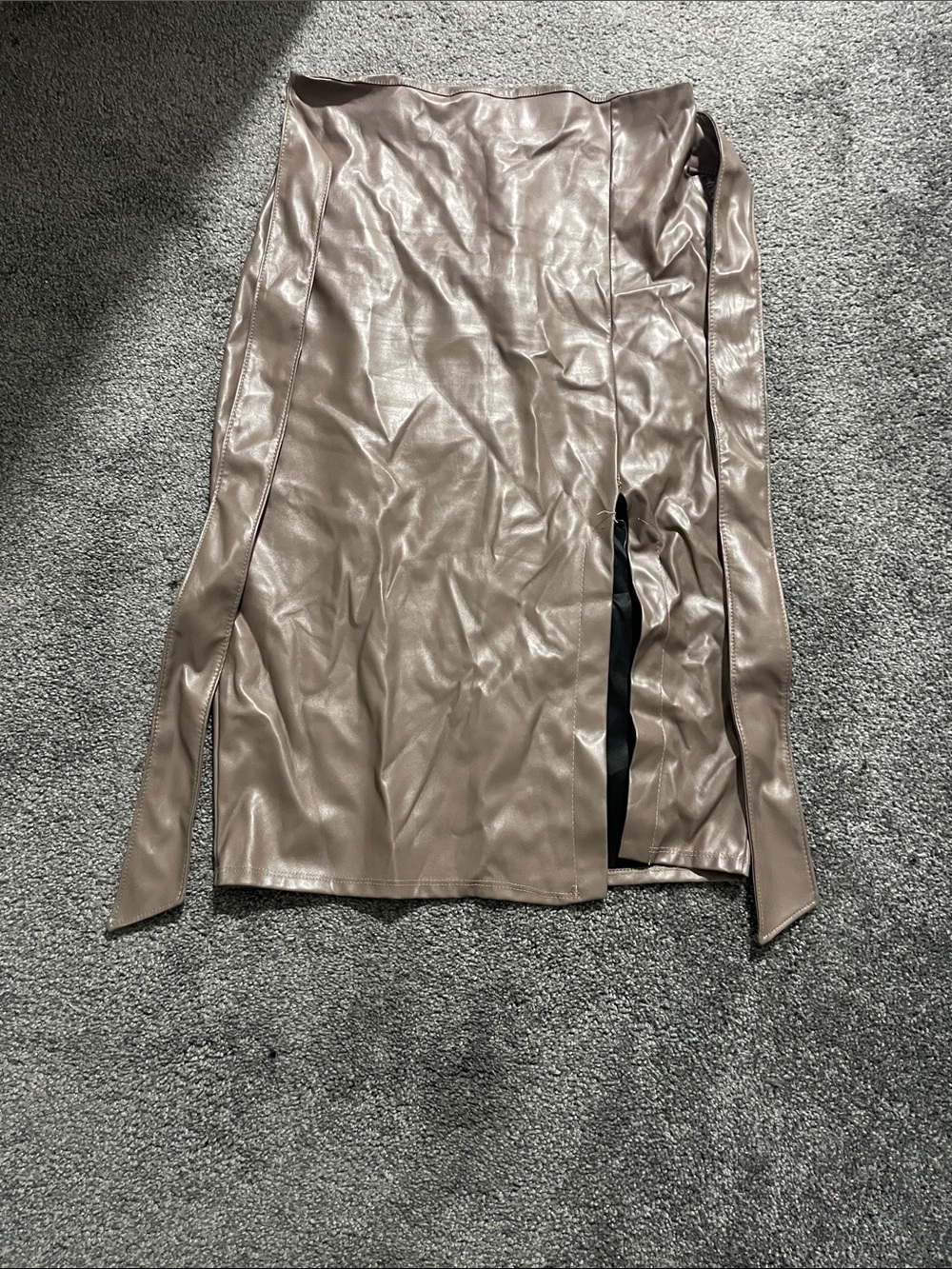Fashion Nova Taupe Faux Leather Wrap Trench Coat